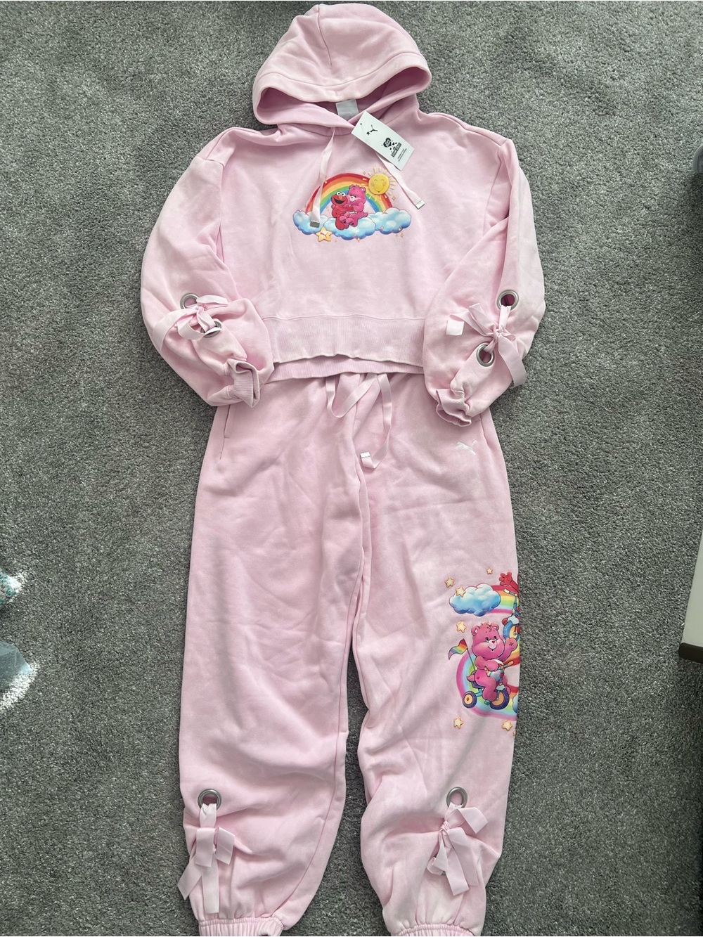 Puma X Care Bears X Sesame Street Pink Hooded Sweatshirt & Jogger Set NWT